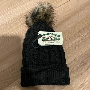 NWT cable-knit dark gray hat with pom